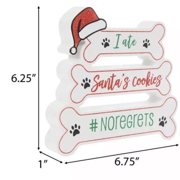 I Ate Santa's Cookies Bone Wood Decor Festive Dog Bone Sign with Santa Hat - Picture 2 of 4